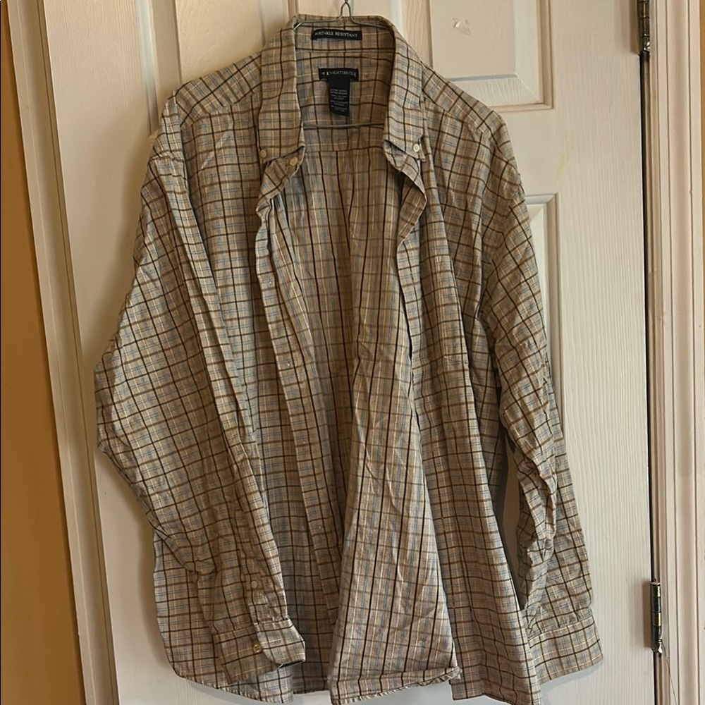 Brown and Tan Lightweight Shirt Jacket with Plaid Pattern